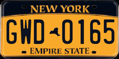 NY license plate GWD0165