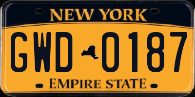 NY license plate GWD0187
