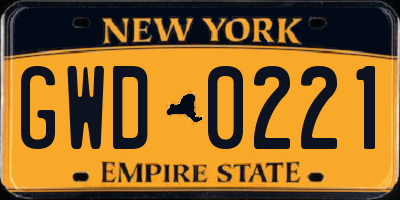 NY license plate GWD0221