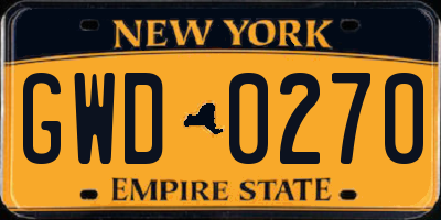 NY license plate GWD0270