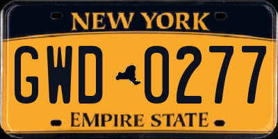 NY license plate GWD0277