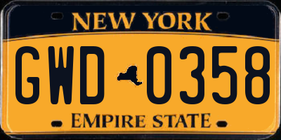 NY license plate GWD0358
