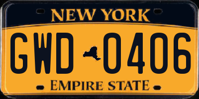 NY license plate GWD0406