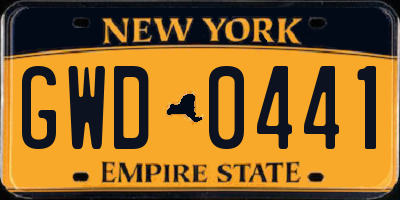 NY license plate GWD0441
