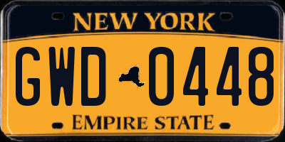 NY license plate GWD0448
