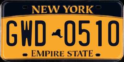 NY license plate GWD0510