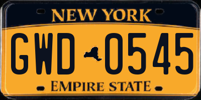 NY license plate GWD0545