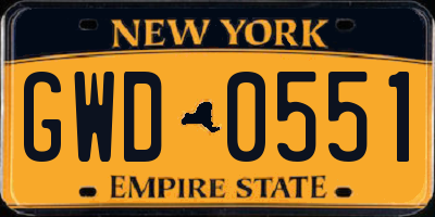 NY license plate GWD0551