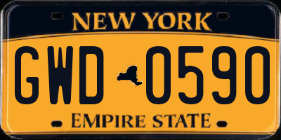 NY license plate GWD0590
