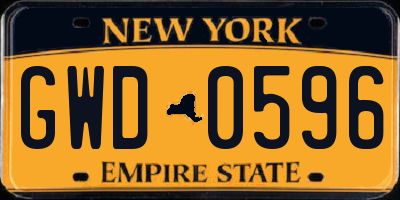 NY license plate GWD0596
