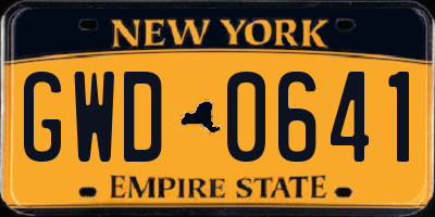 NY license plate GWD0641