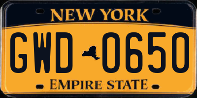 NY license plate GWD0650