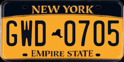 NY license plate GWD0705