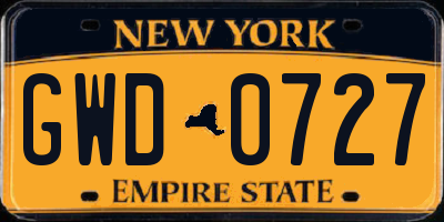 NY license plate GWD0727