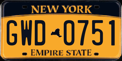 NY license plate GWD0751