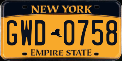 NY license plate GWD0758
