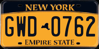 NY license plate GWD0762
