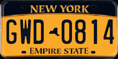 NY license plate GWD0814