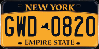 NY license plate GWD0820