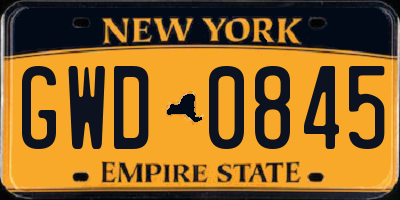 NY license plate GWD0845