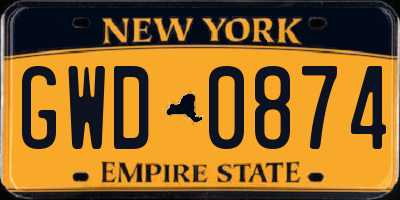 NY license plate GWD0874