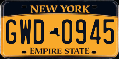 NY license plate GWD0945