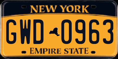 NY license plate GWD0963