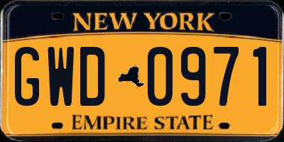 NY license plate GWD0971