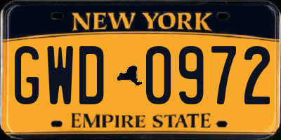 NY license plate GWD0972