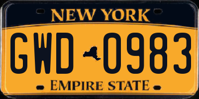 NY license plate GWD0983