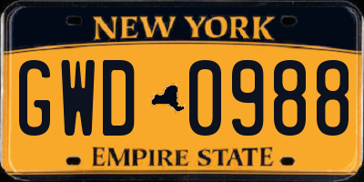 NY license plate GWD0988