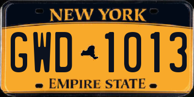 NY license plate GWD1013