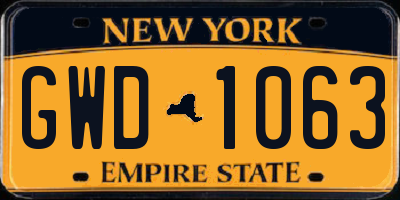 NY license plate GWD1063