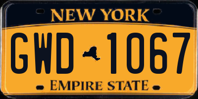 NY license plate GWD1067