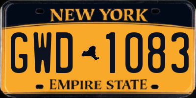 NY license plate GWD1083