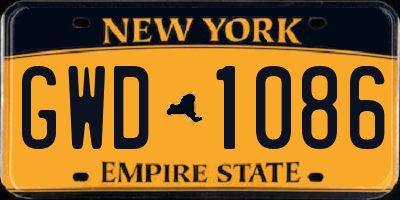 NY license plate GWD1086
