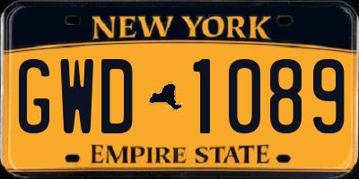 NY license plate GWD1089