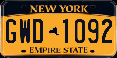 NY license plate GWD1092