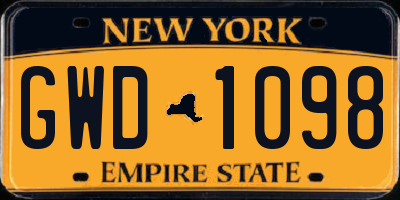 NY license plate GWD1098