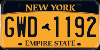 NY license plate GWD1192