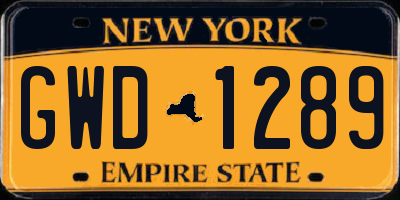 NY license plate GWD1289