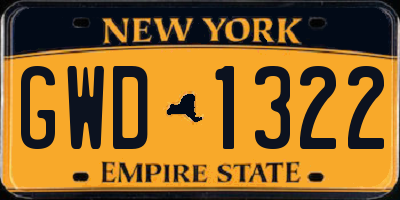 NY license plate GWD1322