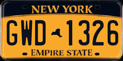 NY license plate GWD1326
