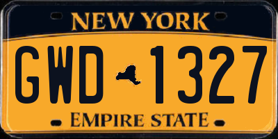 NY license plate GWD1327