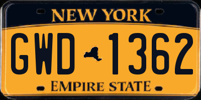NY license plate GWD1362