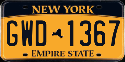 NY license plate GWD1367