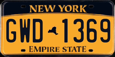 NY license plate GWD1369