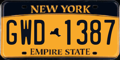 NY license plate GWD1387