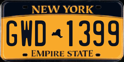 NY license plate GWD1399