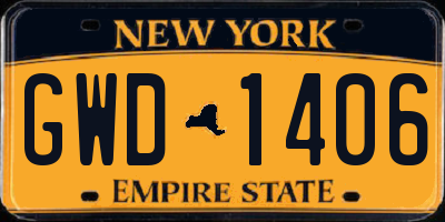 NY license plate GWD1406